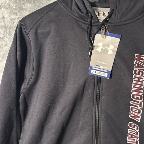 NWT New Under Armour WSU Cougars Black Full Zip Hooded Sweatshirt Size Large - Picture 5 of 7